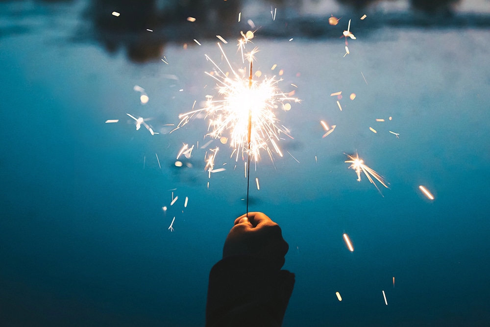 Sparkler on night sky